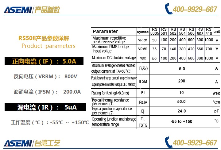 asemi整流桥rs508