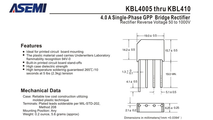 ASEMI品牌KBL404规格书