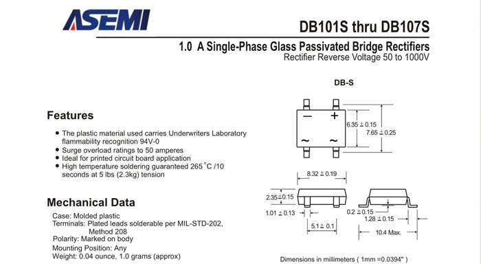 ASEMI品牌DB104S规格书