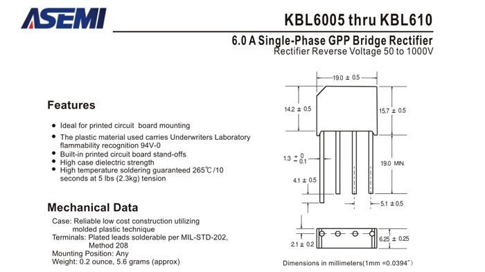 ASEMI品牌KBL606规格书