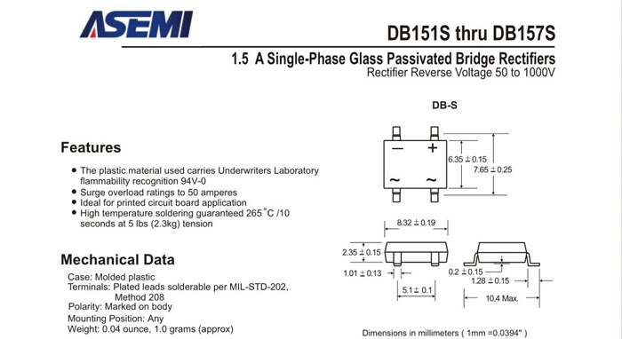 ASEMI品牌DB155S规格书