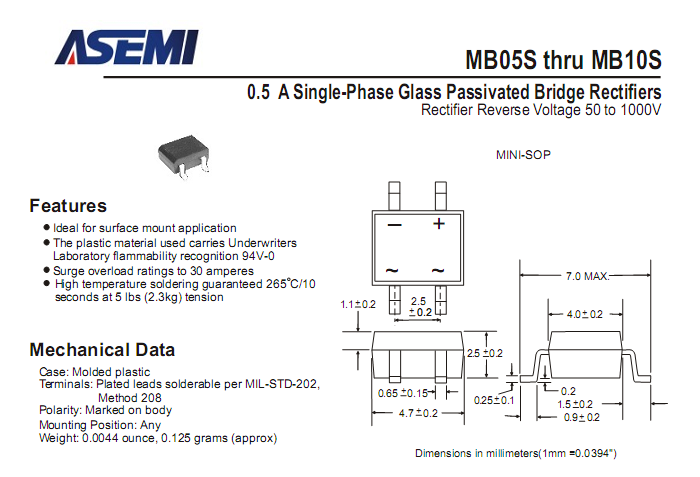 ASEMI品牌MB6S参数规格书