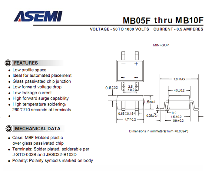 ASEMI品牌MB8F参数规格书